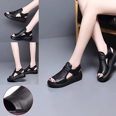 Soft Leather Roman Sandals Female Summer Hollow Muffin Soft Womens Sandals 12 • $27.39