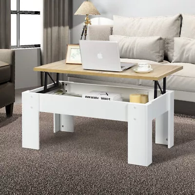 Lift Up Top Table Mechanical Coffee Table W/ Storage Compartment Modern White • $89.95