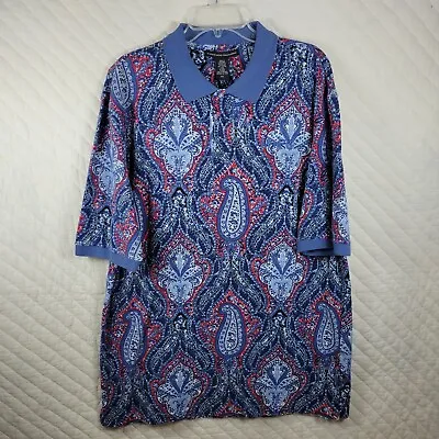 Marithe Francois Girbaud Men's XXL 2XL Blue Paisley Embroidered Cotton Polo • $28.96