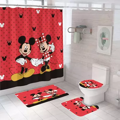 4pcs Bathroom Set Mickey And Minnie Mouse Shower Curtain And Rugs Bathroom Sets • $24.99