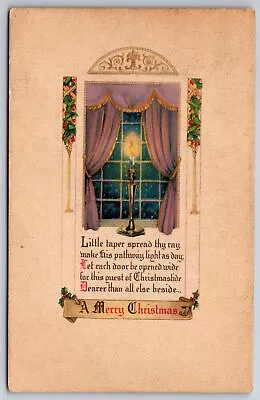Stecher~Candle In Window At Night & Christmas Poem~Vintage Postcard • $4.20
