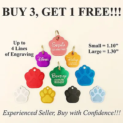 $3.89 • Buy Custom Engraved PAW PRINT Pet Tag Dog Cat ID Name Animal Rescue - 10 COLORS