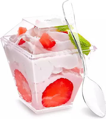 100 Pack 2Oz Mini Dessert Cups With Lids And Spoons Square Clear Plastic  • $28.60