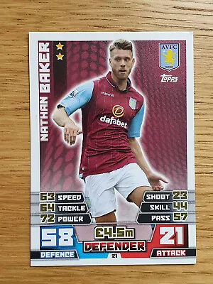 1 X Nathan Baker Aston Villa - Match Attax Trading Card • £1.51