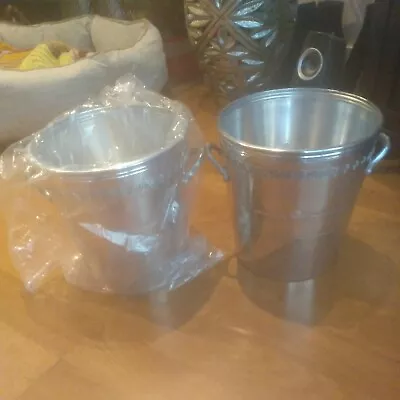 2 Single Pommery Champagne Vintage Metal Ice Buckets Silver Etched Unused • £95.01