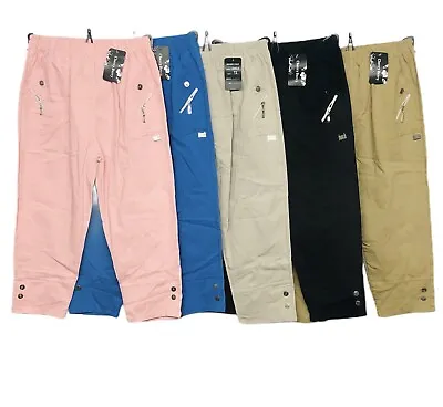 New Ladies Cropped Three Quarter Capri Trouser Cotton Stretchy Summer Casual • £12.99