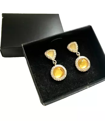 AVON NOS NEW OLD STOCK DROP PIERCED EARRINGS With YELLOW SETS • $4.95