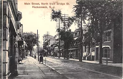 C.1910 Stores Main St. North From Bridge St. Hackensack NJ  Post Card • $13