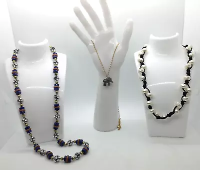 J Crew Necklaces (3)pcs Gold Tone Elephant Faux Pearl Black Cord Blue Lucite • $9.99