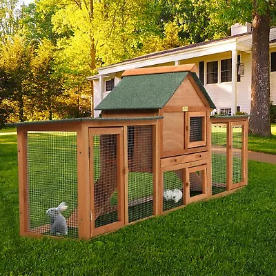 Wooden Rabbit Hutch Chicken Coop Bunny Cage Small Animal Pet House W/Run Outdoor • $184.27