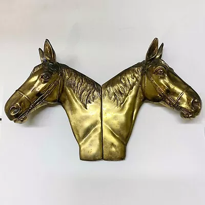 Vintage Brass Tone Horse Thoroughbred Wall Art 10  Pair Lot 2 Sculpture Metal • $71.95