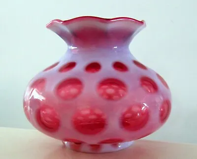Vintage Fenton Cranberry Opalescent Coin Dots Glass Vase • $34.60