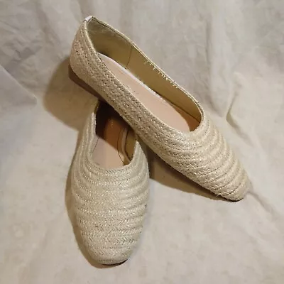 🩰 Zara Trafaluc Raffia Woven Ballet Flats 8 M Natural Tan; Almond Toe • $25.99