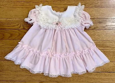 Vintage BRYAN Baby Girl Dress 6-9 Mo Pink Circle Party Ruffle Lace Short Sleeve • $22.79
