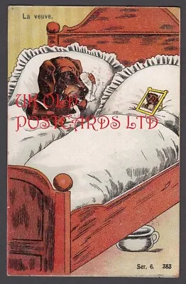 Comic European Artist  Style Postcard Of A Dachshund - The Widow • £6