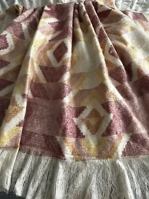 Lovely FRYE MOHAIR THROW Blanket Dusty Pink W/ Yellow 69” X 49” NWOB Unused • $34