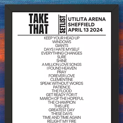 Take That Sheffield April 2024 Replica Setlist • £12.99