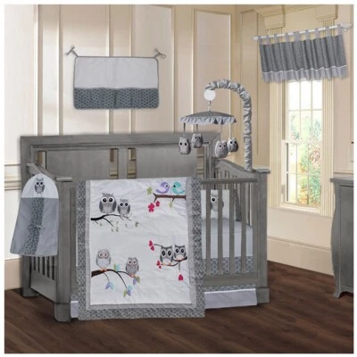 $109.99 • Buy BabyFad Owl Grey 9 Piece Baby Crib Bedding Set