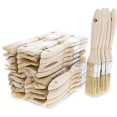 50 Pack Wooden Chip Brushes 1 Inch Paint Brush Set Wooden Handle 7 X 1 In • $19.69