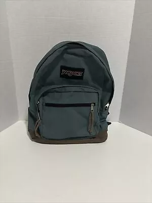 Vintage 90s Jansport Suede Leather Bottom Backpack Book Bag TEAL Laptop Pocket • $18.50