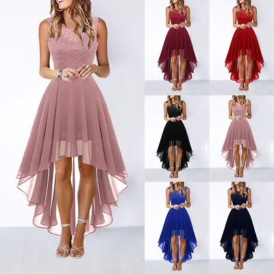 Women Sexy Chiffon Evening Ball Gown Prom Cocktail Party Lace Midi Dress Size 16 • £18.99