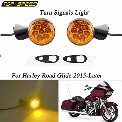 Motorcycle Front Amber Turn Signals LED Light Lamp Fit Harley Road Glide 2015+ • $50.57