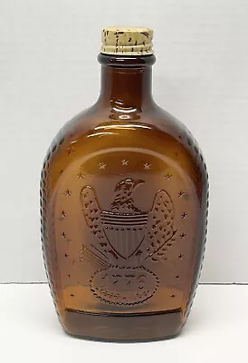 Log Cabin Syrup Bottle Bicentennial Amber Glass 1776 Eagle Vintage • $11.99