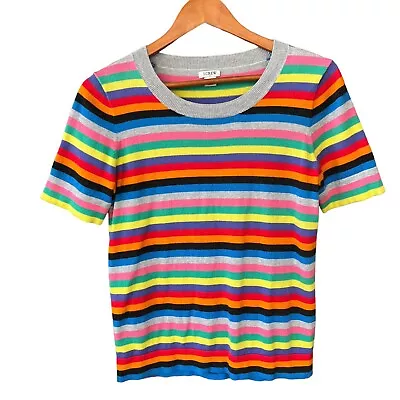 J Crew Rainbow Stripe Multicolor Short Sleeve Sweater Womens Size Small H6669 • $31.49