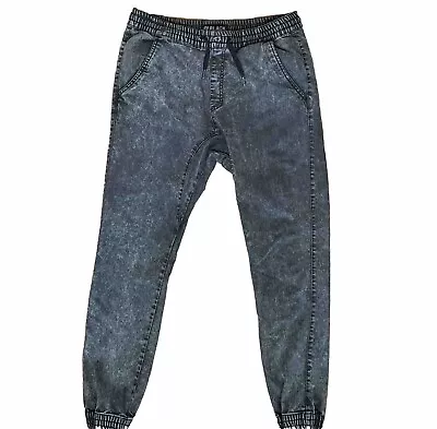 CJ Black Jeans Mens L  Acid Wash Denim Jogger Drawstring Elastic Vintage • $11.99