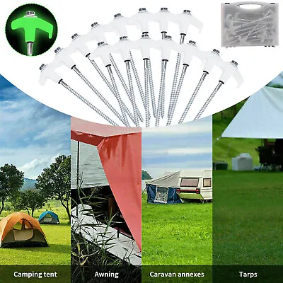 15x Heavy Duty Steel Screw / Drill Camping Tent Pegs With Glow In The Dark Head • $26.39