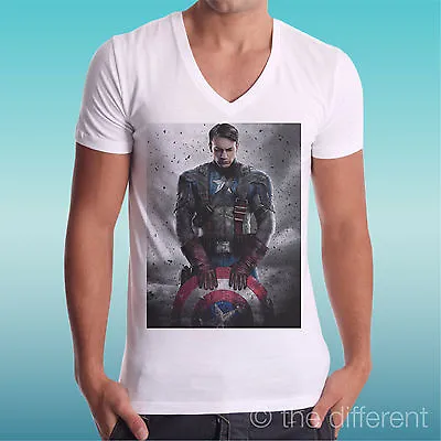 T-shirt V Neck Jersey   Captain America Shield   Road To Happiness Gift Idea • $33.25