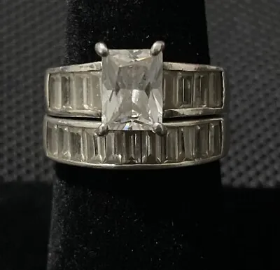  STERLING SILVER VINTAGE AVON RING DUO SET CHANNEL CZ WEDDING BAND SET Sz 7 • $150