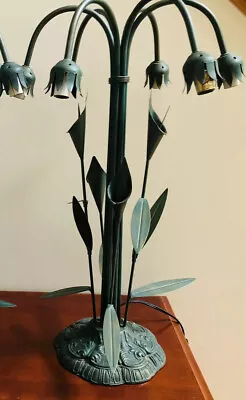 Vtg 25” Tiffany Style Heavy Metal Table Lamp Cala Lilly Tulip No Glass Shade • $112.50