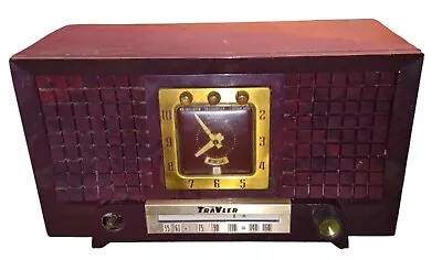 Vintage TraVler Model 56C45 AM Tube Valve Radio Clock Calendar Swirl Red • $88.43