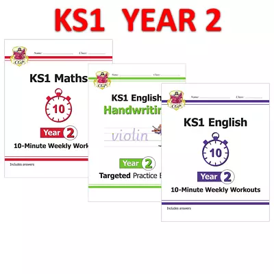 KS1 Year 2 Maths English Handwriting 3 Books Bundle With Answer Ages 6-7 Cgp • £18.99