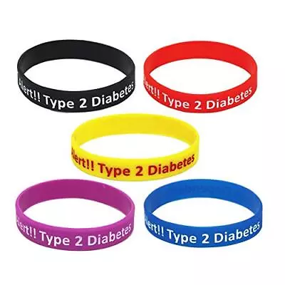 Lyndong 5 Pack Type 2 Diabetes Silicone Medical Alert ID Bracelet Wristbands • $17.79