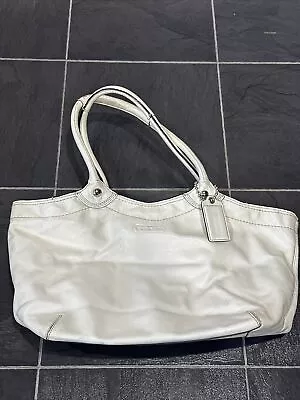 Coach Bleecker F14483 White Eggshell Leather Carryall Tote Bag Purse Authentic • $27.50