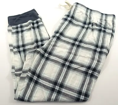 Sonoma Flannel Pajama Pants Men Medium Jogger Pockets White Navy Plaid Cotton • $19.99