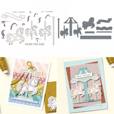 Carousel Horses Clear Stamp And Cutting Dies For Card Makingdiy Scrapbook Craft • $8.39