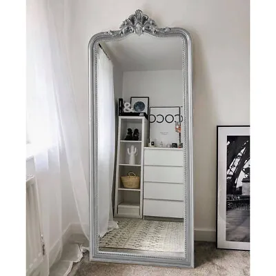 Antique Silver Crested Ornate Full Length Leaner Wall Floor Mirror 190cm X 80cm • £193.50