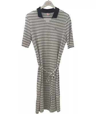 LACOSTE LIVE White Black Striped Collared Lyocell Belted Polo Dress Size Medium • £4.99