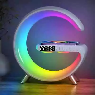 BLACK Bedside Lamp Wireless Charger Alarm Clock Speaker - Light Charging Station • £55