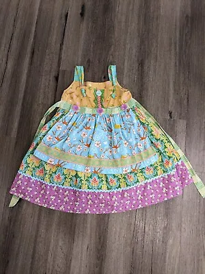 Matilda Jane Girls Sz 6 Funnel Cake Knot Dress Floral Apron Wonderful Parade • $19.99