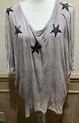 T Party~ Oversized Batwing Top~ Size Medium ~ Gray Tie Dye ~ Stars • $7