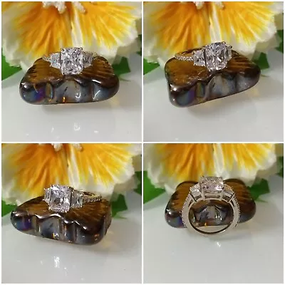 2.50CT Radiant Cut Moissanite 3-Stone Engagement Wedding Ring 14K White Gold FN • $131.69