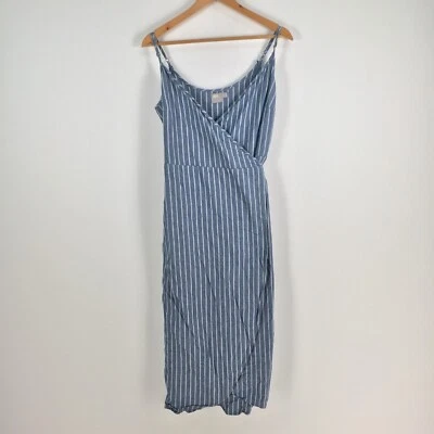$24.95 • Buy Asos Womens Wrap Dress Size 14 Blue Striped Sleeveless V-neck Cotton 025883