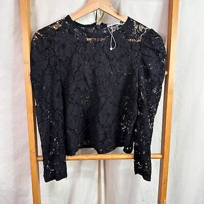 Zara Blouse Womens Medium Black Long Sleeve Floral Lace Cotton & Viscose Blend • $16.95