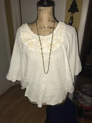$16.99 • Buy VAVA By Joy Han Poncho Shirt Tunic Beach Cover Up White Embroidered Small