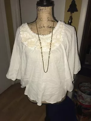 $16.99 • Buy VAVA By Joy Han Poncho Shirt Tunic Beach Cover Up White Embroidered Small