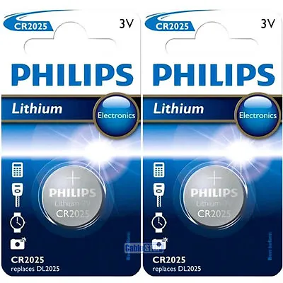 2 X CR2025 3V Lithium Philips Button Battery Coin Cell DL2025 For Car Key Fobs • £3.25